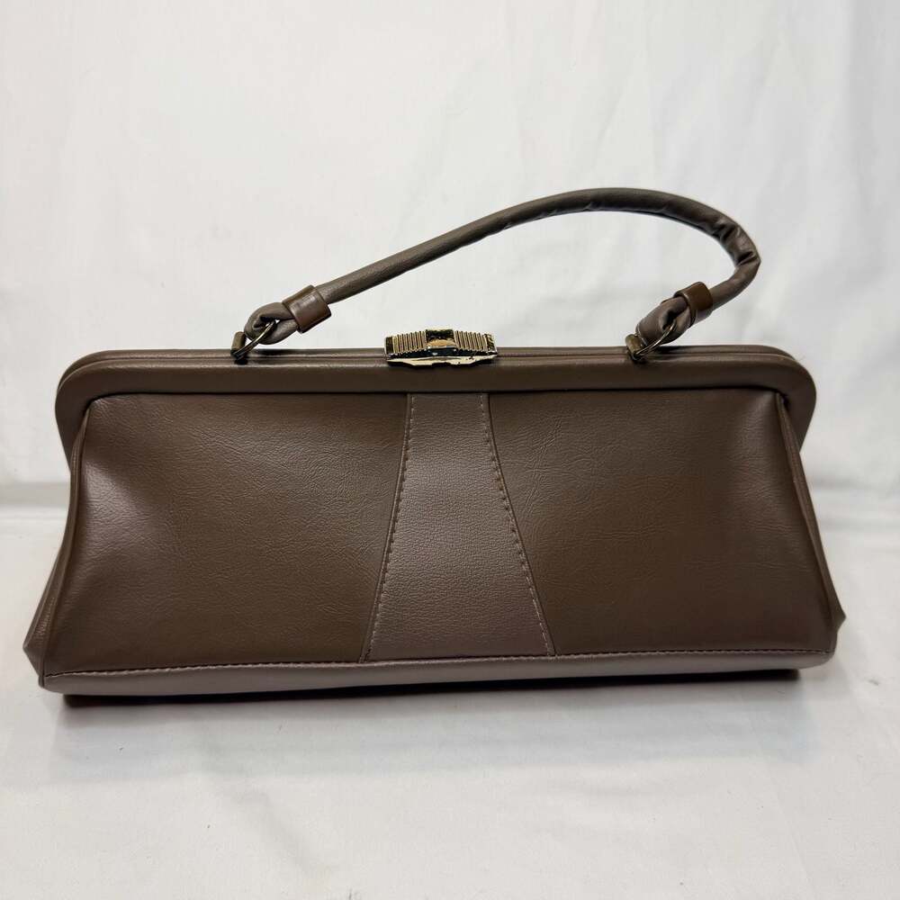 Vintage Mid-Century Brown Leather Top Handle Frame Handbag
